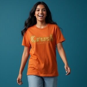 Orange Crush Soda Graphic T Shirt Womens Small Orange Distressed Retro Logo Tee